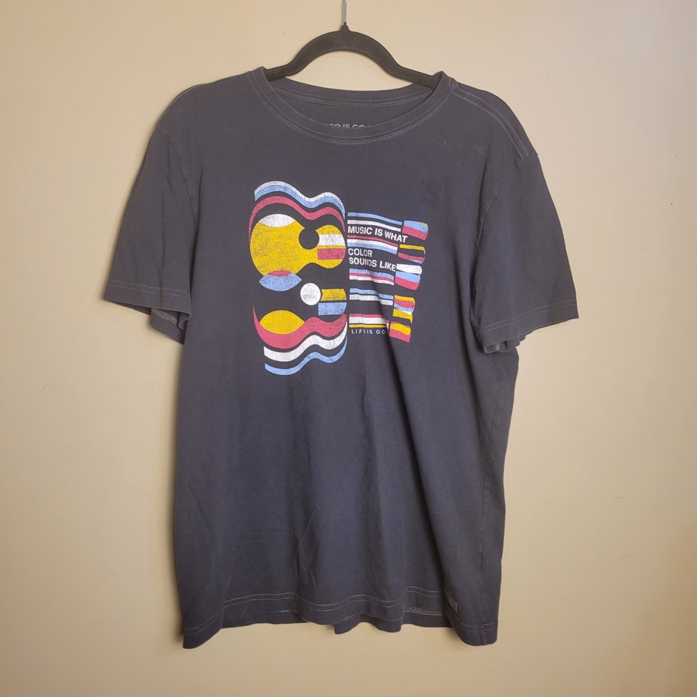 Life is Good Mens Crusher Tee Charcoal Grey Music Guitar Graphic T-Shirt Medium